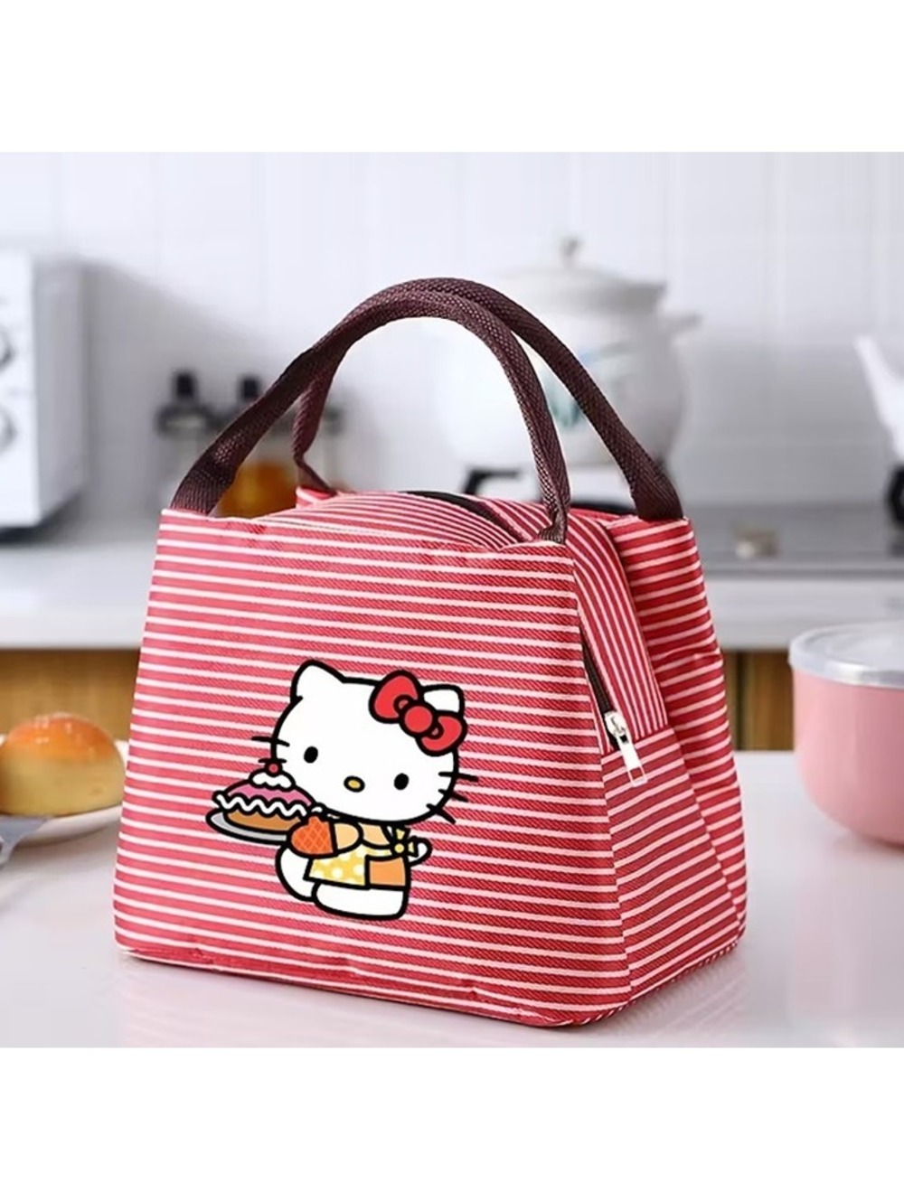 Hello Kitty Insulated Lunch Bag with Handle - Striped Design